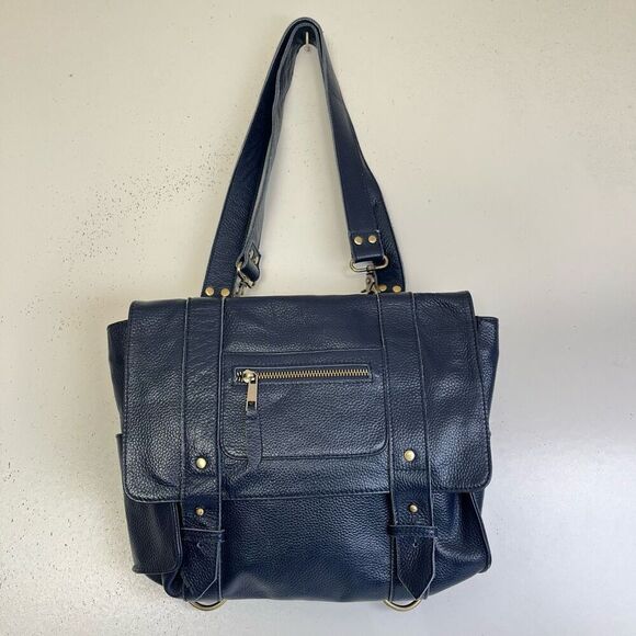 Vere Verto Navy Blue Leather Backpack Convertible Messenger Crossbody Travel Bag main image 13